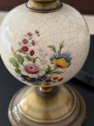 Lámpara Quinqué Vintage Flores Cerámica