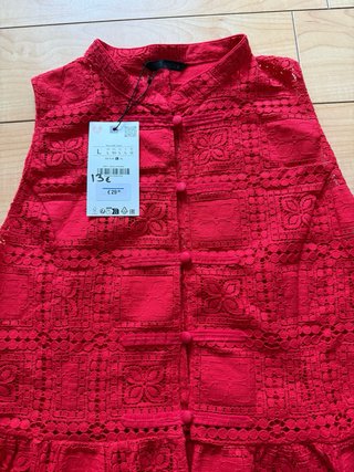 Top Zara Rojo Encaje Sin Mangas