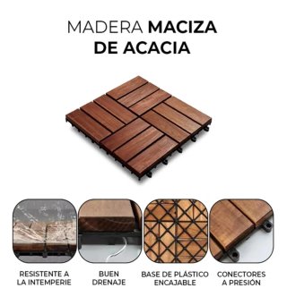 Losetas de madera de acacia YOEVU 30x30 cm (9ud)