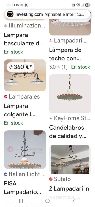 Lámpara de hierro forjado y cerámica artesanal.