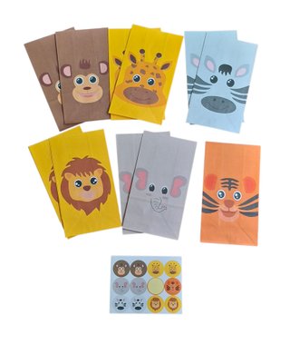11 Sacos de Papel + Autocolantes Animais da Selva