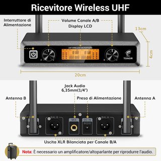 2 Microfoni Wireless UHF Metallo Argento