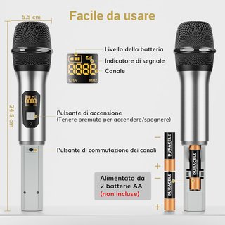 2 Microfoni Wireless UHF Metallo Argento