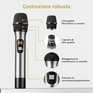 2 Microfoni Wireless UHF Metallo Argento