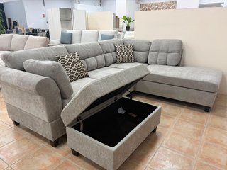 SOFÁ RINCONERA + PUFF CON ARCON 260cm GRIS Y BEIGE