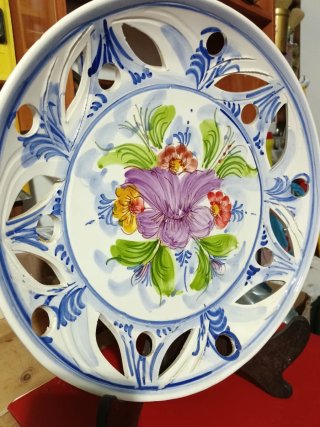 Plato Cerámica Decorativo Floral Calado