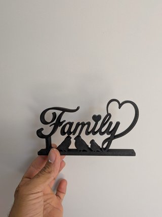 Insegna Family Stampa 3D Uccellini Cuore