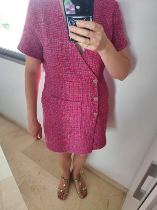 Vestido Maje Multicolor Rosa Tweed
