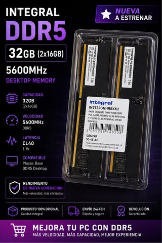 Memoria RAM Integral DDR5 64GB (2x32GB) 5600MHz