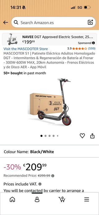 Patinete Eléctrico Gris 300-600W Nuevo