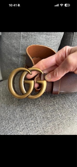 Cintura Gucci GG Fibbia Dorata Marrone