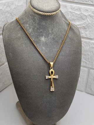 Cruz Ankh Acero Quirúrgico Chapado Oro