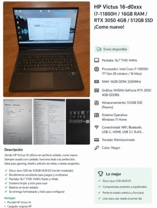 Portátil HP Victus i7-11800H 16GB 512GB