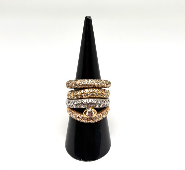 Anillo 3 Oros 18k Diamantes T:15 P:16.32gr