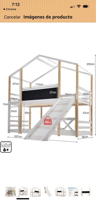 Cama infantil casa con tobogán y colchones