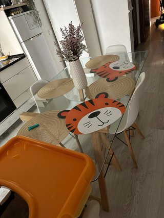 Mesa comedor cristal y madera