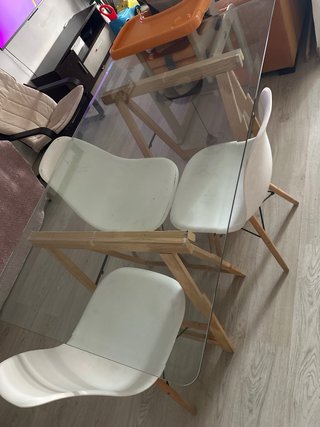 Mesa comedor cristal y madera