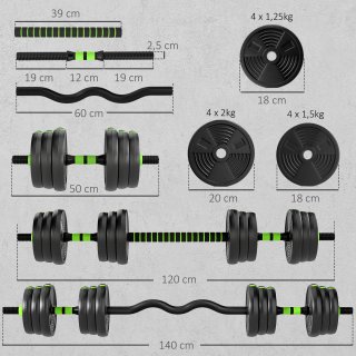 Set Bilanciere con Pesi 3 in 1 da 16 Dischi e Impu