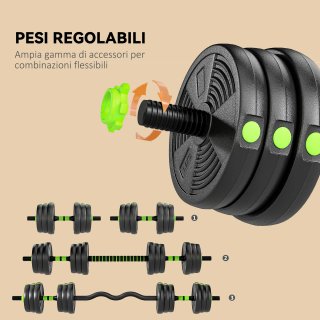 Set Bilanciere con Pesi 3 in 1 da 16 Dischi e Impu