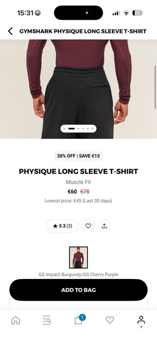 Gymshark Physique Manga Larga Talla M