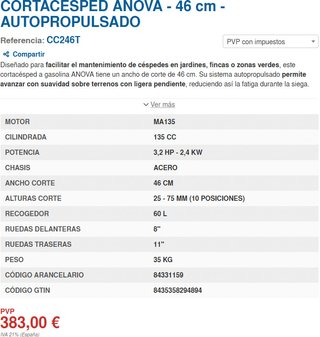 Cortacésped gasolina 46cm nuevo