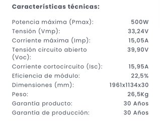 15 Paneles Solares HANERSUN 500W Bifaciales