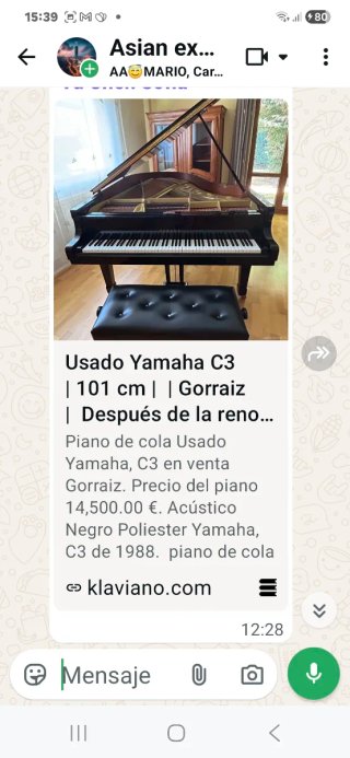 Piano de cola Yamaha C3 Negro