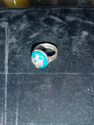 Anillo plateado con esmalte turquesa