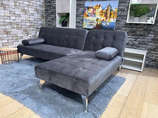 Sofá Cama Chaise Longue Terciopelo Gris