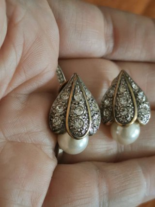 Pendientes vintage chapado oro con perla
