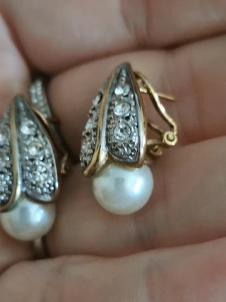 Pendientes vintage chapado oro con perla