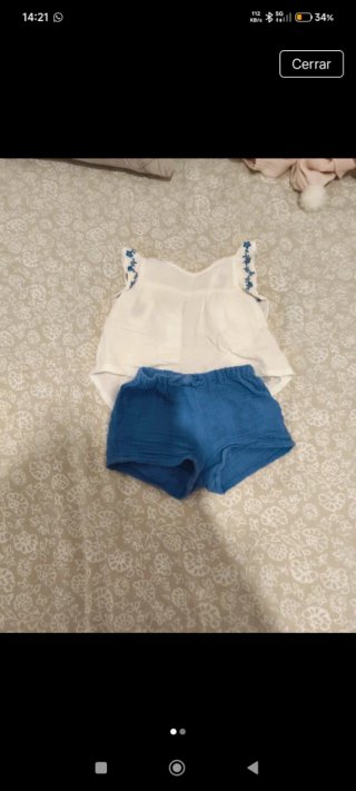 Conjunto Ropa Bebé: Top Blanco y Shorts Azul