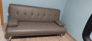 Sofá Cama Piel Sintética Gris