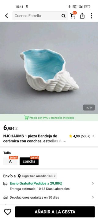 Pack: Recipiente cerámico concha + accesorios pelo