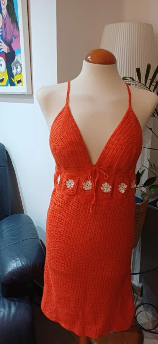 Vestido Crochet Naranja Talla Única