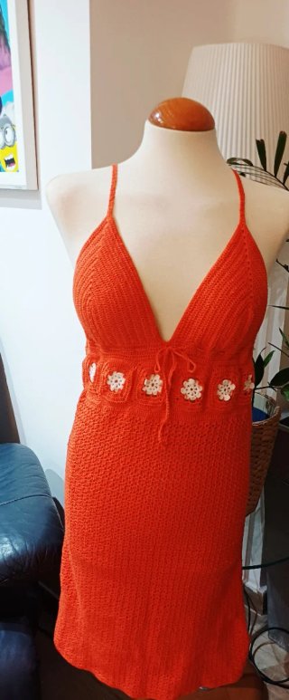 Vestido Crochet Naranja Talla Única