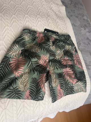 Bañador SOLID estampado hojas verde y rosa