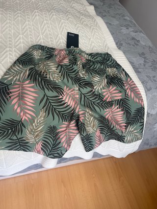 Bañador SOLID estampado hojas verde y rosa