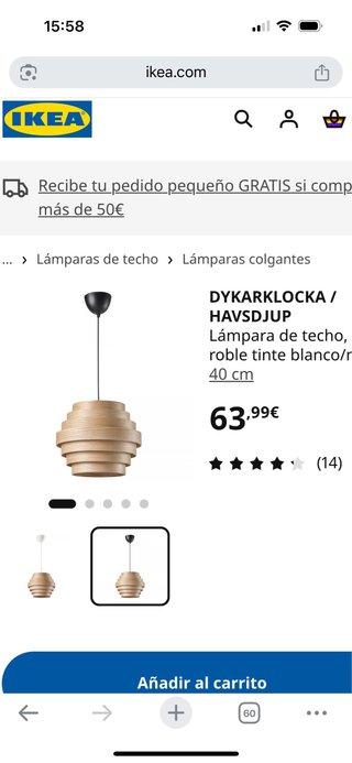 Lámpara de techo madera IKEA DYKARKLOCKA