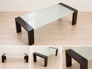 Tavolo da pranzo in vetro e legno
