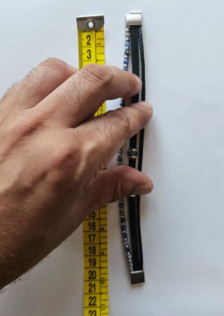 Pulsera Hombre Piel, Piedra Natural y Acero
