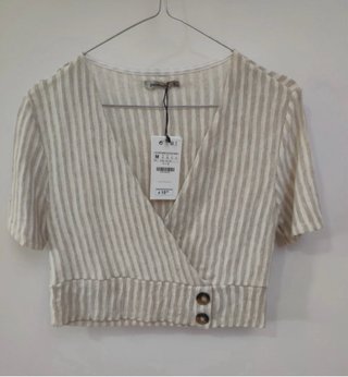 Blusa Stradivarius Rayas Beige Talla M