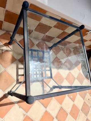 Mesa auxiliar exterior forja y cristal