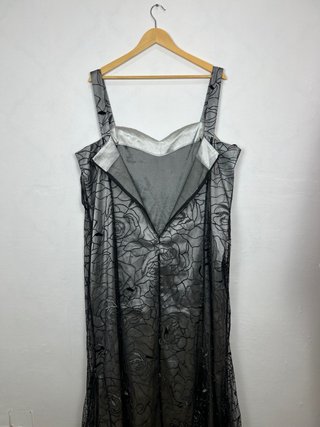 Vestido Midi Floral Vintage Plata y Negro Talla 52