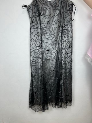 Vestido Midi Floral Vintage Plata y Negro Talla 52