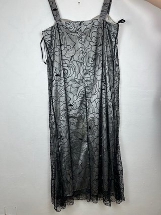 Vestido Midi Floral Vintage Plata y Negro Talla 52