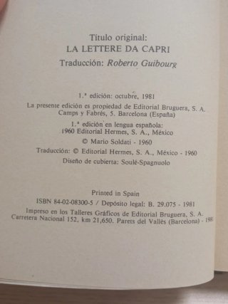 Cartas de Capri 1981 Mario Soldati Libro novela