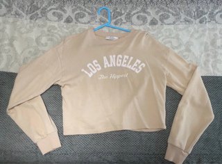 Sudadera Bershka Los Angeles Beige Crop XS