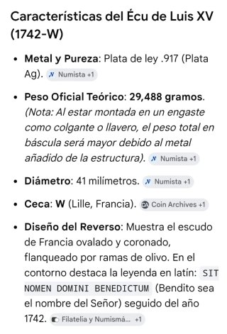 Moneda rara Antigua Ecu Plata francés Luis XV 1742