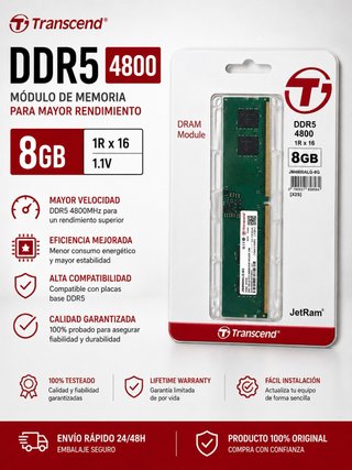 Memoria RAM Transcend JetRam DDR5 8GB 4800MHz CL40